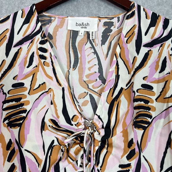 BA&SH Thesee Halter 3/4 Sleeve Crepe Abstract Print Mini Dress Size Small - Picture 6 of 10